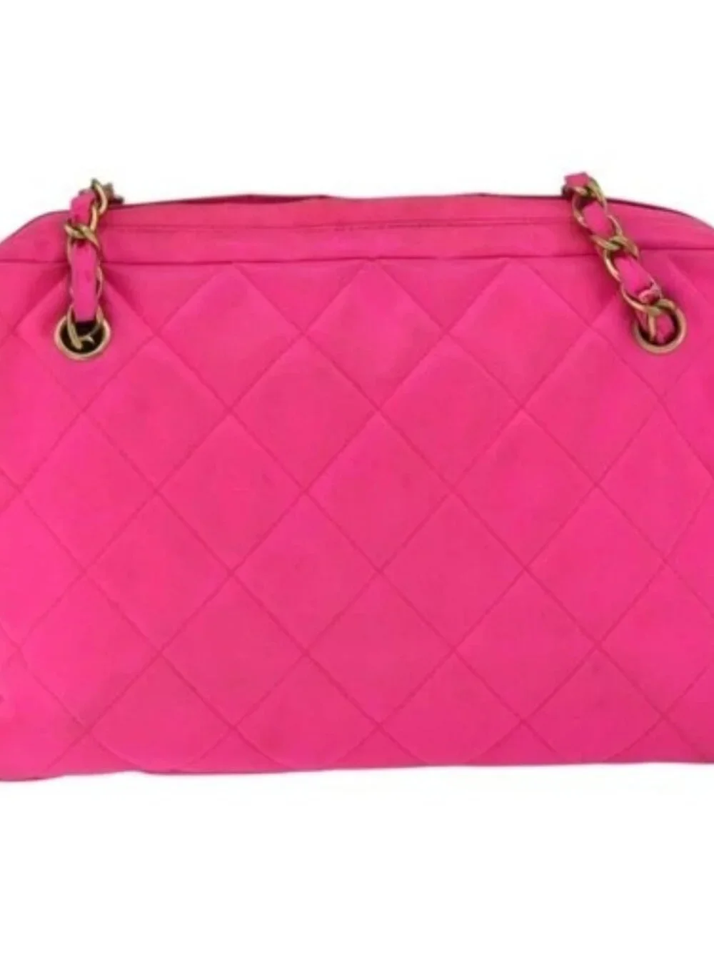 CHANEL Matelasse Chain Shoulder Bag Nylon Pink Gold CC Auth 149222